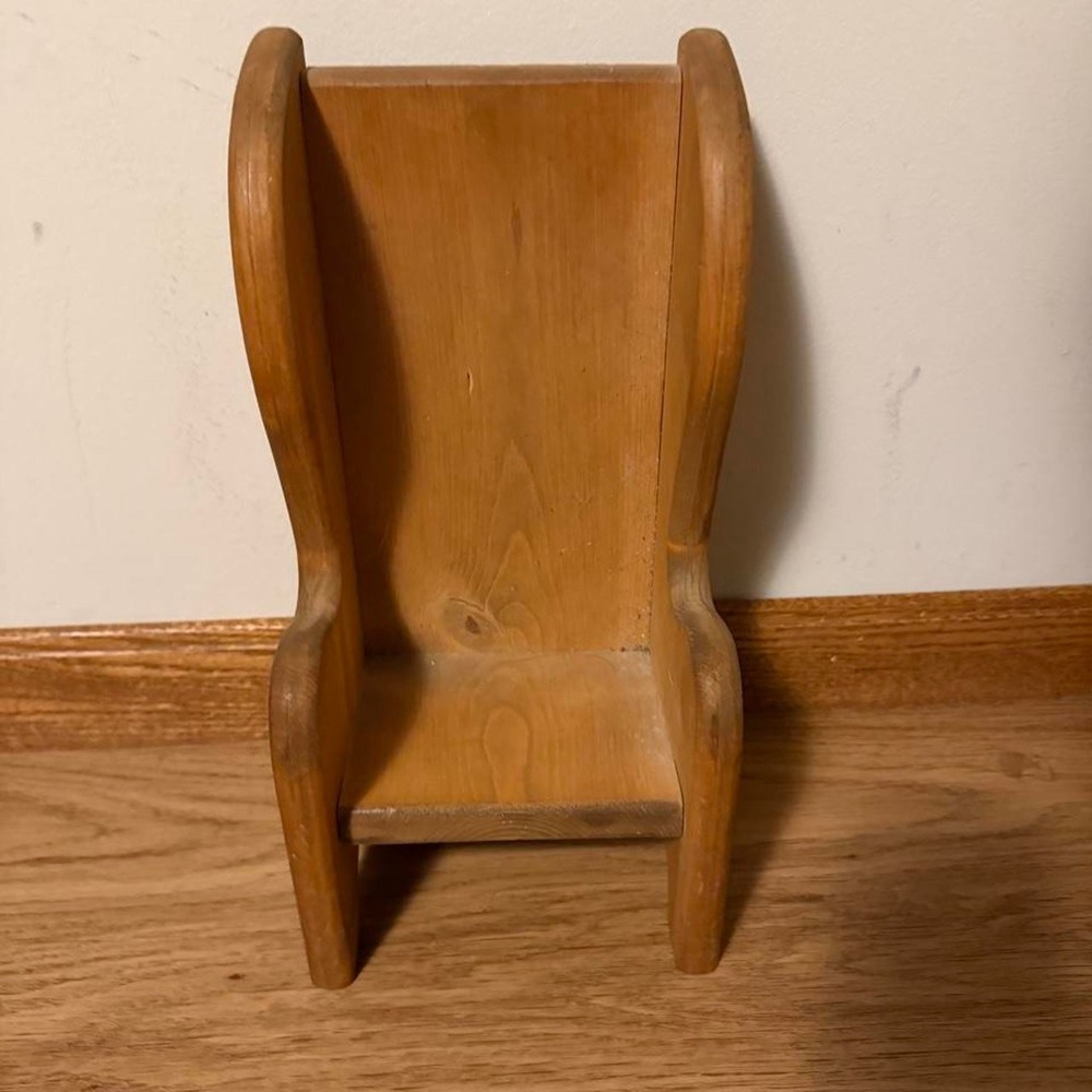 Vintage Wooden Doll Chair High Back Wingback Miniature Furniture Brown Tan